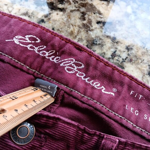 Size 4 Eddie Bauer Slightly Curvy Skinny Corduroy Pants Womens Burgundy Red - Picture 7 of 13